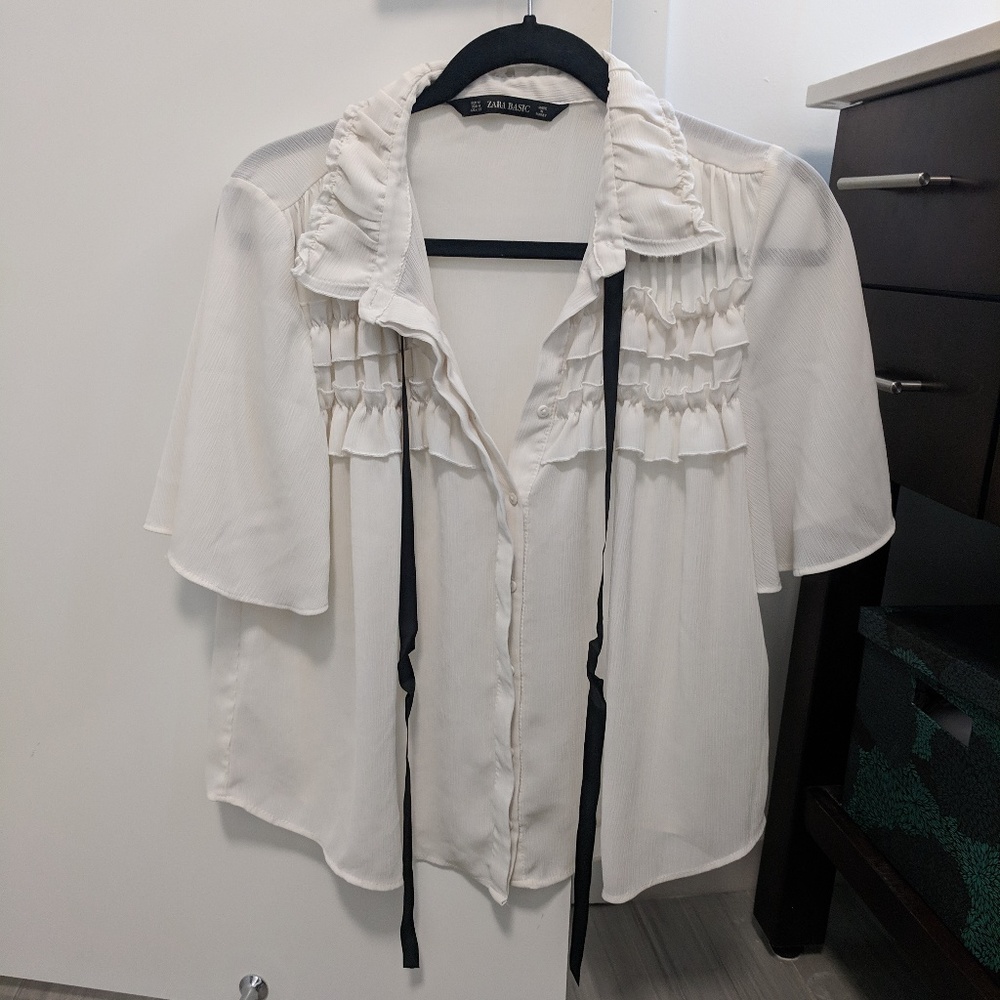 Zara White Blouse with Black Tie